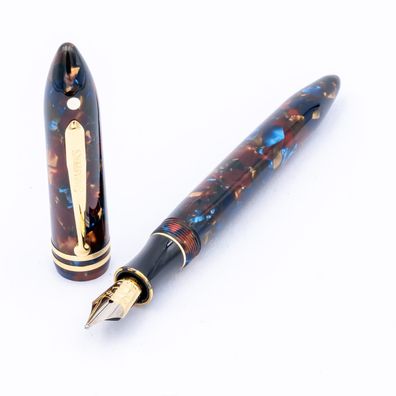 Sheaffer USA Vintage Pen Füller 18K B Blau Braun Marmoriert