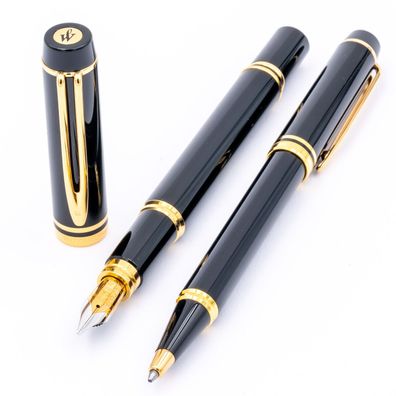 Waterman Set Ideal Man 100 Schwarz Gold Füller 18K ST+Kugelschreiber