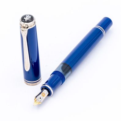 Pelikan Souverän M605 Kolben-Füller Blau Silber 14K M NOS Selten