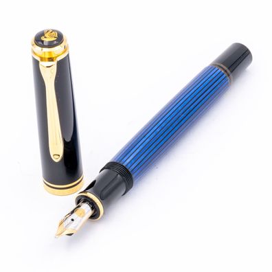 Pelikan Souverän M405 Kolben-Füller Blau Silber 14K B NOS