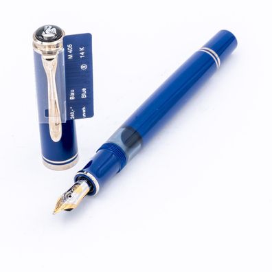 Pelikan Souverän M405 Kolben-Füller Blau Silber 14K B NOS-1