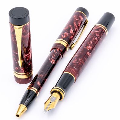 Parker Duofold Set Centennial Rot marmoriert Kugelschreiber + Füller 18K 85