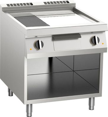 Elektro-Grillplatte 1/3 Gerillt Verchromt 10,8Kw 2 Heizzonen Offener Unterbau