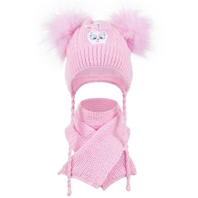 Baby Winter Mütze Mädchen Strick Bommel Babymütze Schal Set Baumwolle gefüttert