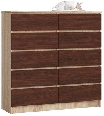 Kommode AKORD K120 Sonoma-Eiche 120 cm 10 Schubladen Front Wenge B120 x H121 x T40 cm