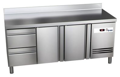 KBS Kühltisch 2017x600x850 mm mit Aufkantung 2 Türen, 2 Halbe Schubladen