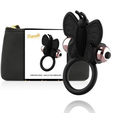 Coquette CHIC DESIRE COCK RING Butterfly WITH Vibrator BLACK/ GOLD