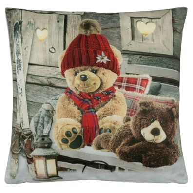 Kissenhülle Weihnachten 40x40 Teddys Ski Hütte Kissenbezug Kissen Weihnachtskissen