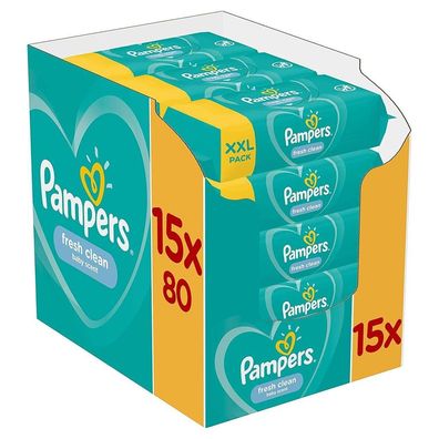 Pampers Feuchte Tücher Fresh Clean (15x 80er Pack) 1200 Stück Vorteilspack - 1200 stk