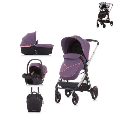 Chipolino Kinderwagen Elite 3 in 1, Autositz, klappbar, Tragetasche, Sportsitz