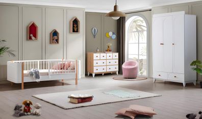 Kinderzimmer Garnitur Weiß Kinderbett Möbel Set Kommode Kleiderschrank Holz