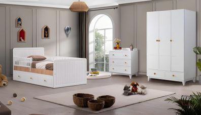 Vollständiges Kinderzimmer Set Designer Kinderbett Weiß Kleiderschrank