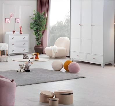 Modern Kinderzimmer Set Weiß Kleiderschrank Luxus Kommode Helles 2Tlg Neu