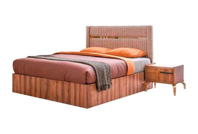 Stilvolles Braun-Rosa Bett Doppelbetten Holzgestell Schlafzimmer Möbel