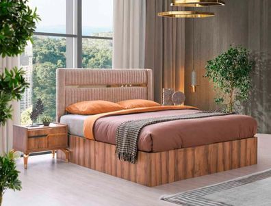 Braun-Rosa Schlafzimmer Garnitur Designer Edles Doppelbett Nachttische