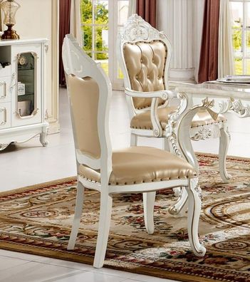 Stuhl Esszimmer Sessel Stühle Holz Beige Lehnstuhl Einsitzer Barock