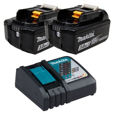 Makita 2x BL1830B 3,0 Ah 18V Li-Ion Akku mit Ladestandsanzeige & DC18RC Sch