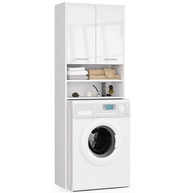 Waschmaschinenschrank AKORD FIN Weiß 64 cm Front Weiß Hochglanz B64 x H180 x T30 cm