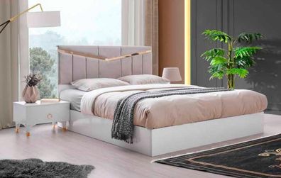 Schlafzimmer-Set 3Tlg Modern Design Bett 2X Nachttische Weiß Rosa Zweifarbig