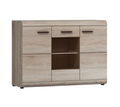 FURNIX Sideboard LIRYA E120 3D Wohnzimmerkommode Flügeltüren Eiche Sonoma LED