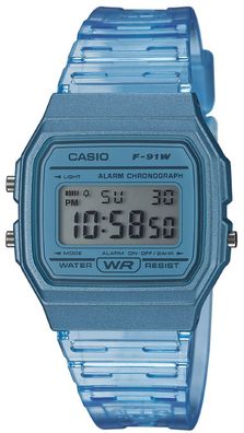 Casio Collection > Damenuhr blau Tagesalarm Resin Acrylglas F-91WS-2EF