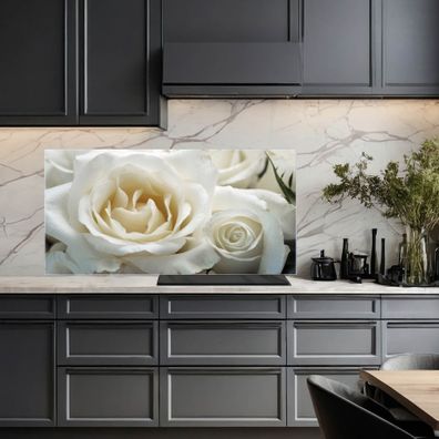 banjado® Küchenrückwand aus gehärtetem Glas magnetisch Motiv White Roses