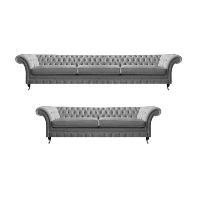 Luxus Grau Designer Sofas Komplett 2Tlg Wohnzimmer Chesterfield 2X Sofas