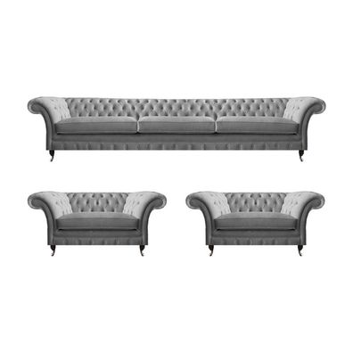 Möbel Sofagarnitur Couch Sofa Polster Couch Set 3Tlg Grau Garnitur Chesterfield