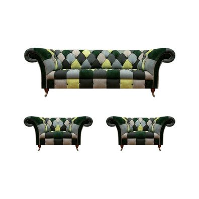 Modern Mehrfarbig Sofa Set 3Tlg Chesterfield Sitzmöbel Sessel Designer Möbel