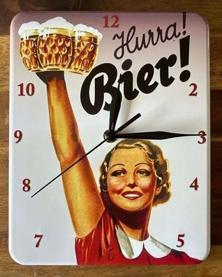 Wanduhr Hurra Bier - 20 x 25 cm Volksfest Oktoberfest Schützenfest Maß