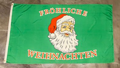 Fahne Flagge Fröhliche Weihnachten Weihnachtsmann Kopf - 90 x 150 cm