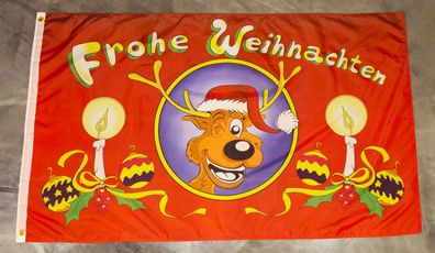 Fahne Flagge Frohe Weihnachten Rentier Kopf - 90 x 150 cm