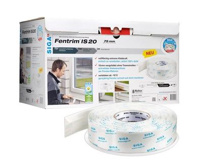 8 Rollen Siga Fentrim IS 20 Fensterdichtband 25 m Innen Dichtband Türen Fenster 75 mm