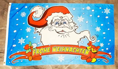 Fahne Flagge Frohe Weihnachten Weihnachtsmann Kopf Blau - 90 x 150 cm