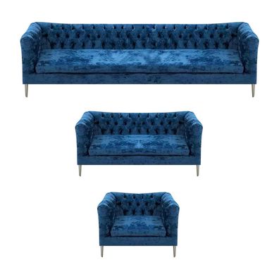 Wohnzimmer Set 4Tlg Modern Blau Design Textil Stoff Chesterfield Sofa Komplett