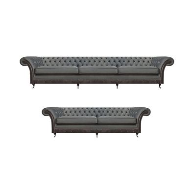 Garnitur 2X Sofas Polstermöbel Grau Komplett Möbel Einrichtung Chesterfield