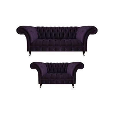 Luxus Lila 2X Sofas Einrichtung Wohnzimmer Garnitur Polstermöbel Chesterfield