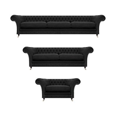 Stoff Textil Polstermöbel Schwarz Sofagarnitur Designer Komplett Chesterfield