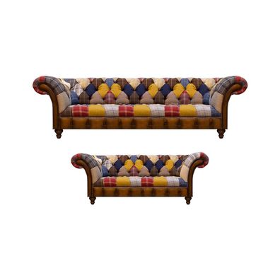 Sofagarnitur Designer Set 2Tlg Mehrfarbig Polstermöbel Wohnzimmer Chesterfield