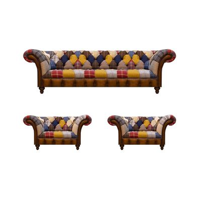 Designer Luxus Set Mehrfarbig Sofagarnitur Polstermöbel Wohnzimmer Chesterfield