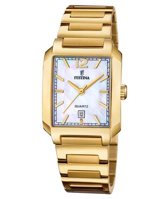 Festina Damenuhr Quarz Rechteckig Goldfarben/Perlmutt F20680/2