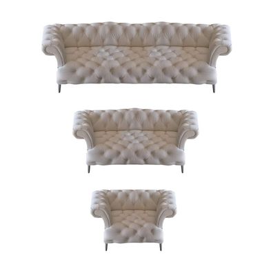 Chesterfield Weiß Wohnzimmer Sofas Set Modern Leder Polstermöbel Einrichtung