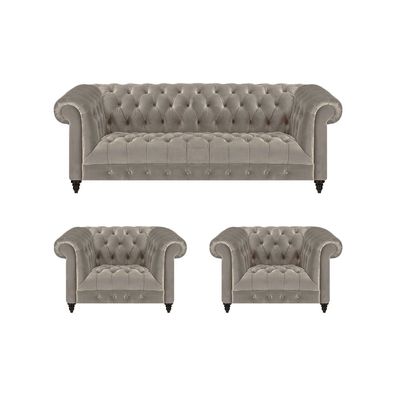 Grau Luxus Polstermöbel Sofa Dreisitze Couch 2X Sessel Wohnzimmer Chesterfield