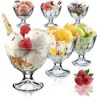 KADAX Eisbecher Glas Set, Eisschalen, Dessertgläser mit Fuß 6, 300 ml