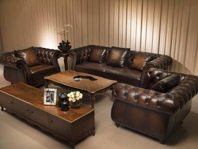 Chesterfield Polster Sofagarnitur Antik Stil Sofa Polster 3 + 1+1 Set A911 Couch