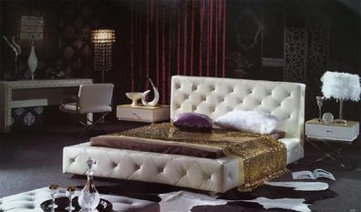 Elegantes Designer Bett Betten Lederbett Chesterfield Polsterbett Ehebett Neu