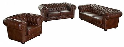 Ledersofa Sofagarnitur Sofa Couch Polster 3 + 2 + 1 Chesterfield Sitz Garnitur Neu