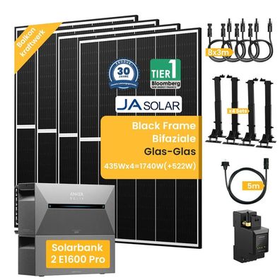 1740W Bifazial Balkonkraftwerk mit Anker Solarbank 2 E1600 Pro 1600Wh Speicher