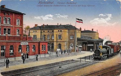 Herbesthal Grenz - Bahnhof letzte deutsche Bahnstation Postkarte AK 1917