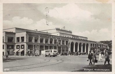 Stuttgart Hindenburgbau Omnibus, alte PKW Baden-Württemberg Fotokarte 1928